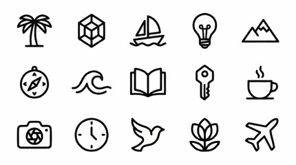 Minimalist black line icons for travel and lifestyle themes. © Faiz