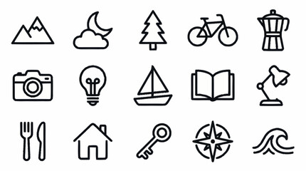 Minimalist black line icons set for various themes. © Faiz
