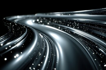 Fototapeta premium Abstract glowing silver lines and floating particles motion background concept design