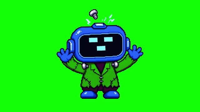Halloween Frankenstein Robot Pixel Art Green Screen Animation - Bolt Check