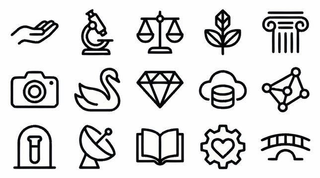 Collection of diverse line art icons for various themes.