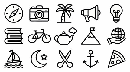 Collection of minimalist line art icons for various themes. © Faiz