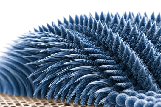 Microscopic View of Blue, Spiky Structures