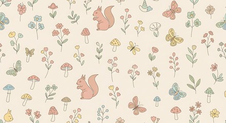 Naklejka premium Cute Bunny and Floral Pattern for Kids Nursery Decor.