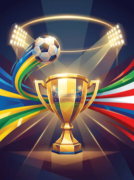 Exciting Soccer Championship Victory with Trophy Stadium Lights and Rainbow Colors