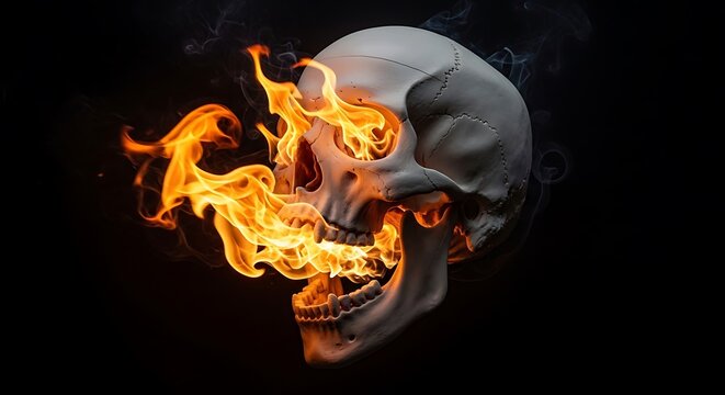 Dramatic Skull with Fire and Moon Background.