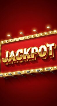 Bright Jackpot Sign with Lights and Red Background.