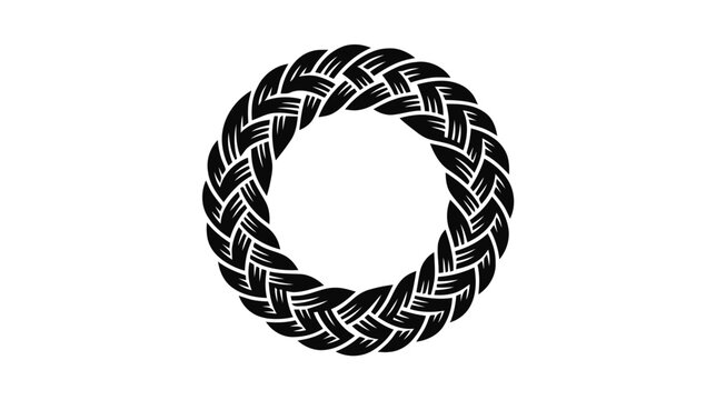 Vector illustration of circular braided rope frame, decorative round border element on a transparent background