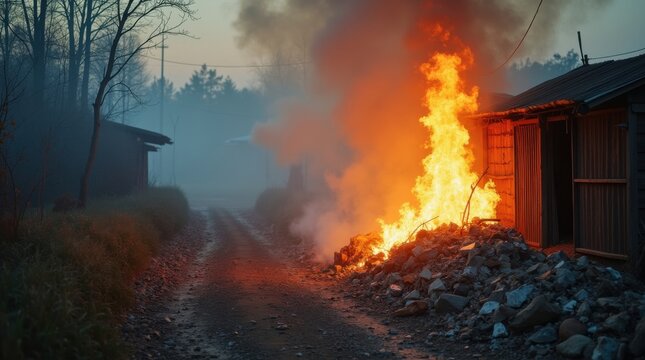 Zona rural con quema de basura al aire libre que libera humo denso a la atm&oacute;sfera; riesgo para la salud ambiental