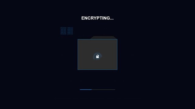 Digital folder icon encrypting data on a dark abstract computer interface