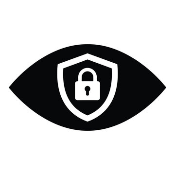 Shield and padlock icon on eye shape  security and protection symbol icon