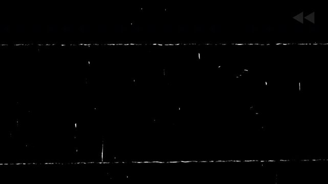 VHS tape backplay or replay vintage film with scratches, dust, vignette and icon backforward or replay, retro film, analog film effect on transparent background, 4k video