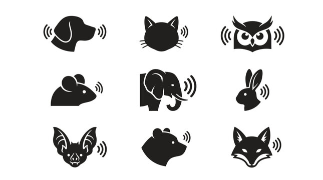 Black animal head icons with headphones.