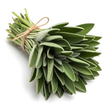 Fresh sage bundle on white background culinary herb for gourmet cooking and natural wellness