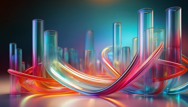 Abstract Background With Transparent Tube Shapes D Rendering Of Realistic Glass With Refraction And Dispersion