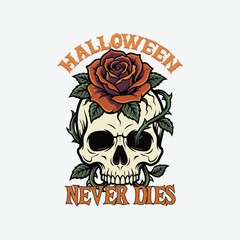 Fototapeta premium Halloween skull with rose. Spooky graphic design