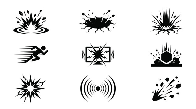 Explosion icons and symbols set.