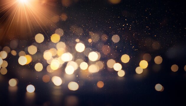 Blurry Light Patterns On Dark Background With Vintage Film Grain And Dust