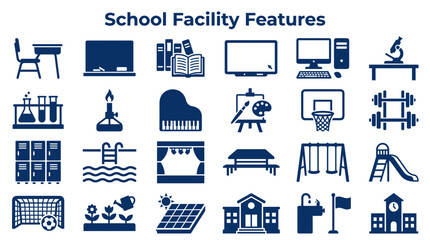 School Facility Features Icons Set for Education and Learning Concepts © Iconique Studio