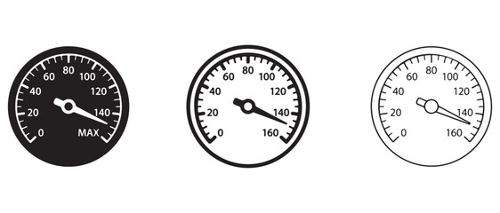 Obraz premium speedometer gauge icons in black and white with various dials and numbers speedometer gauges with different designs and scales