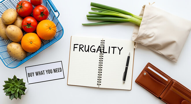 Frugality Concept with Grocery Shopping List and Wallet on White Desk