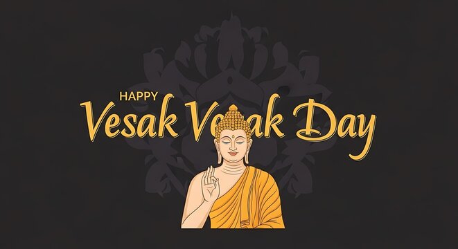 Vesak Vak Day Celebration with Buddha Illustration and Festive Text.