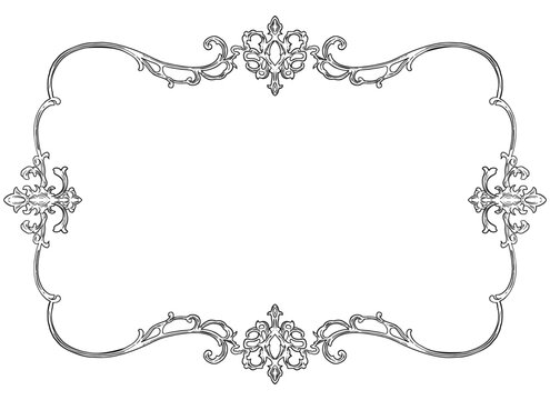 Vintage Scrollwork Ornamental Border and Decorative Frame Line Art Illustration