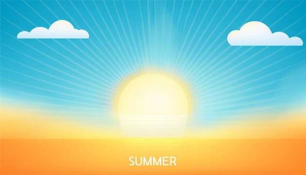 Abstract Minimal Summer Horizontal Poster Cover Banner Card With Bright Sun In The Blue Sky And Modern Typography Summer Holidays Journey Vacation Travel Illustration Promo Ads Design Template