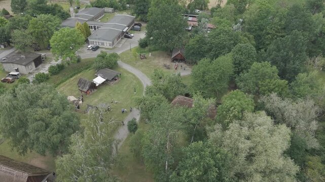 Knight-themed event at the very old vilage drone shot d-log