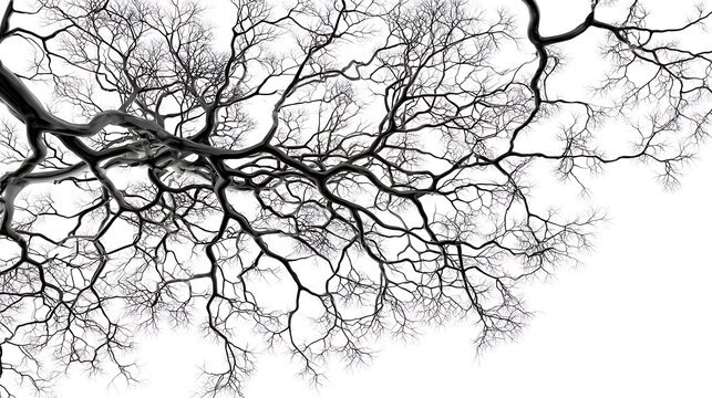 Abstract black bare tree branches pattern isolated on white background.