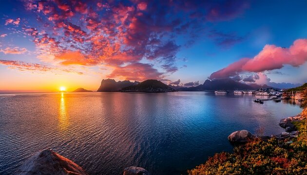 Beautiful Dawn Colors And Clouds Over A Bay