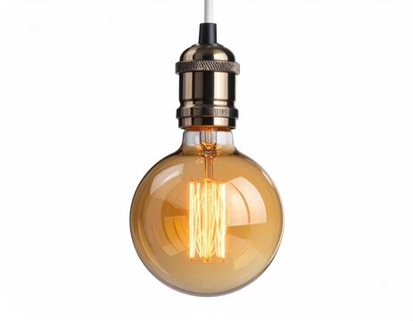 Antique-style glowing spherical Edison bulb on white