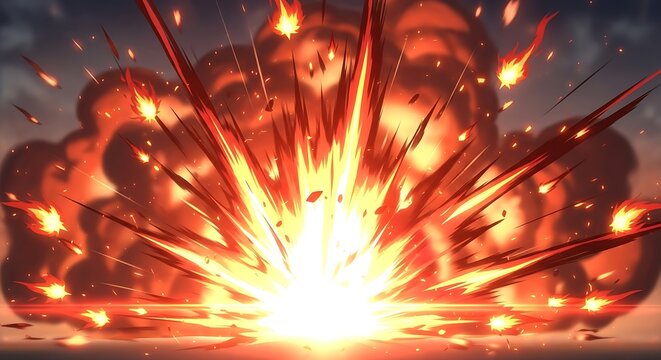 Explosive Fireball Burst with Bright Flames and Sparks in a Dark Environment.