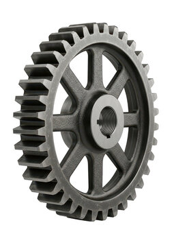 Single metallic industrial gear wheel isolated for engineering and mechanical machine parts