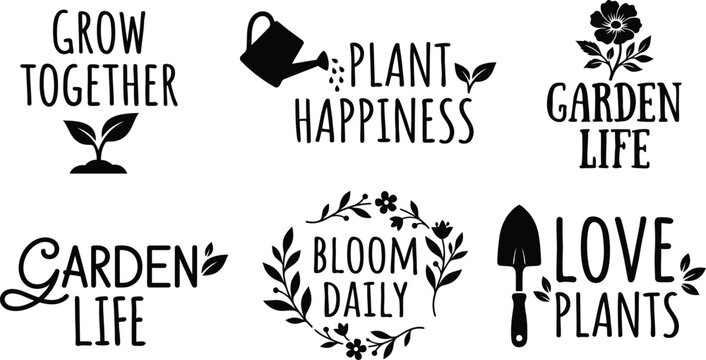 High quality editable vector clipart bundle set gardening quotes floral designs for crafters