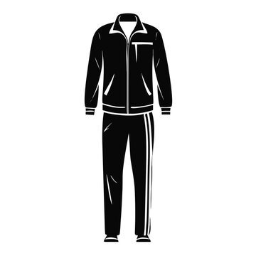 Black tracksuit jacket pants illustration, athletic apparel set includes full zip jacket, long pants with side stripes. Modern sportswear tracksuit jacket pants ideal for design templates