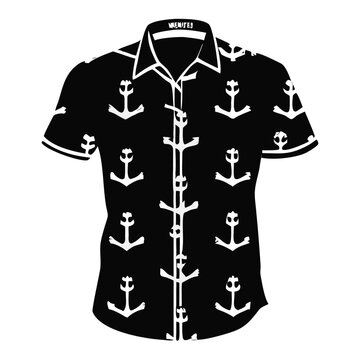 Stylish black anchor print shirt with white nautical anchor pattern. This casual short sleeve anchor print shirt features button up design, perfect for summer fashion.