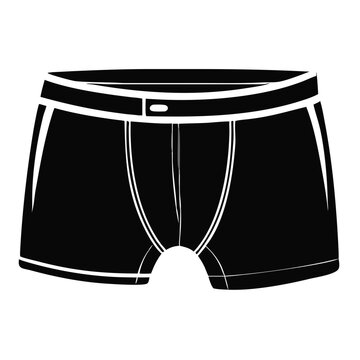 Black men fitted boxer silhouette, simple underwear graphic for fashion and apparel designs. Illustration shows contour and basic shape of men fitted boxer, comfortable undergarment.