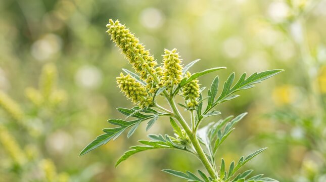 Common Ragweed (Ambrosia artemisiifolia) with distinctive leaves and pollen flowers. A major trigger for seasonal hay fever and allergies.