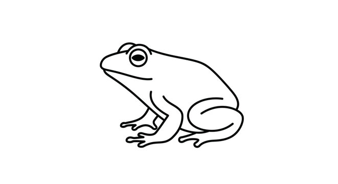 Simple Black Line Drawing of Frog.