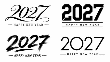 Diverse typography styles for "2027 happy new year" greetings on white background © Rumi Khan