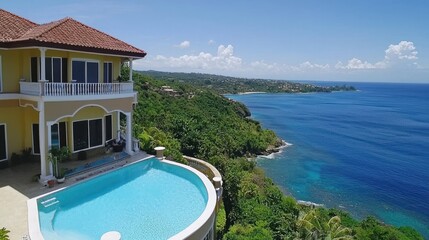 Fototapeta premium Oceanfront luxury villa with infinity pool.