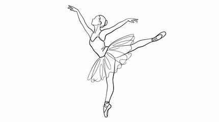 Elegant ballerina in graceful arabesque pose, delicate line art drawing, dance illustration © illustration vector