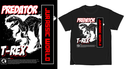 Trex predator jurassic world tshirt design, vector illustration of a tyrannosaurus rex with bold typography and dinosaur facts for apparel print © MDSHARIF