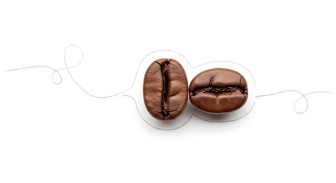 Close-up of Two Coffee Beans on White Background.