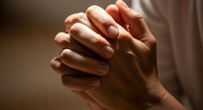 Close-up of Praying Hands with Focus on Faith and Spirituality.