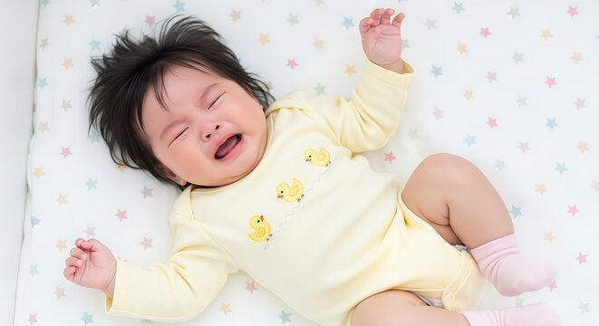 Happy Baby Laughing and Playing on Soft Bed.