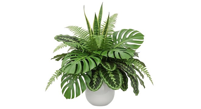 Indoor Houseplant with Large Green Leaves in White Pot.