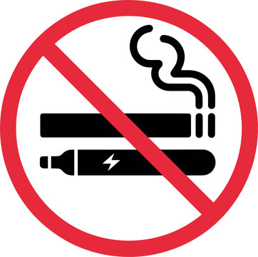 No smoking and vaping vector sign, forbidden cigarette and electronic vape icon for Adobe Stock design