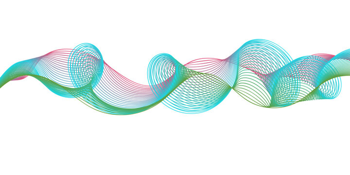 Colorful Rubber Bands and Plastic Caps Wave Pattern Isolated on Blue Background, Abstract Vector Design with Curved Lines, Motion, Texture and Creative Decorative Elements